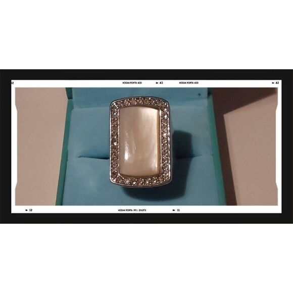 Steel by Design Mother of Pearl & Crystal Statement Ring Sz 9 - Picture 1 of 6